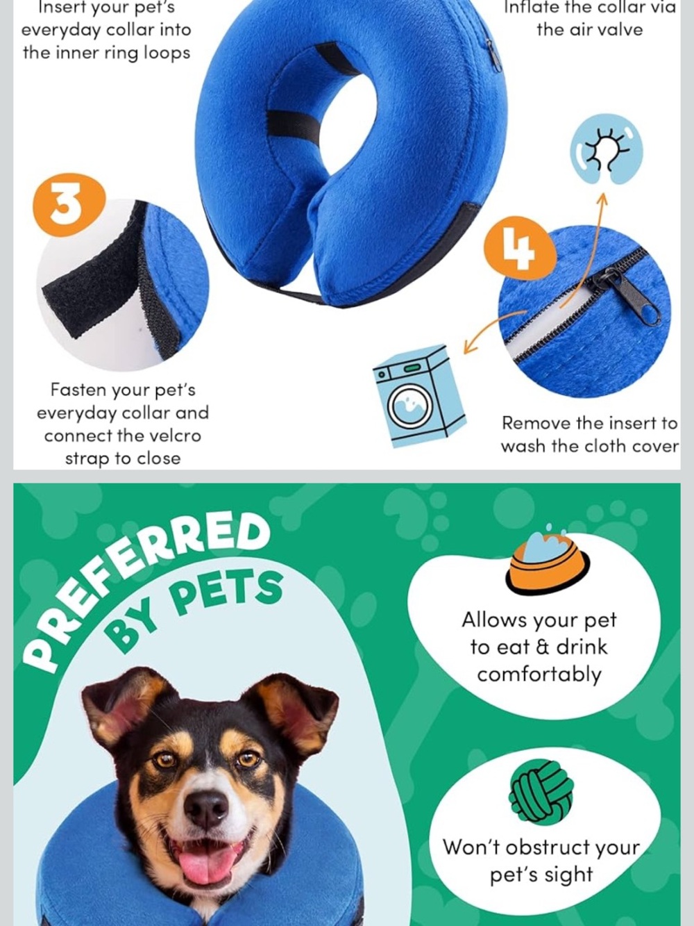Blue Soft Inflatable Recovery Collar for Dogs - Preferred by Pets